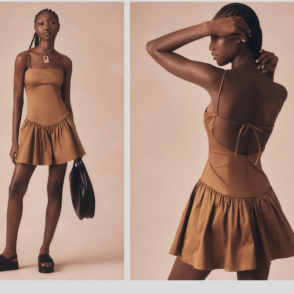 Anthropologie Brown Maeve Drop-Waist Mini Dress Size XL